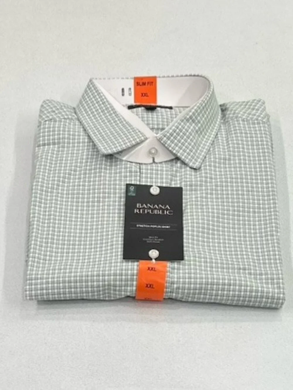 Banana Republic Men's Slim Fit Stretch Poplin Shirt, Green/Blue Striped, sizeXXL